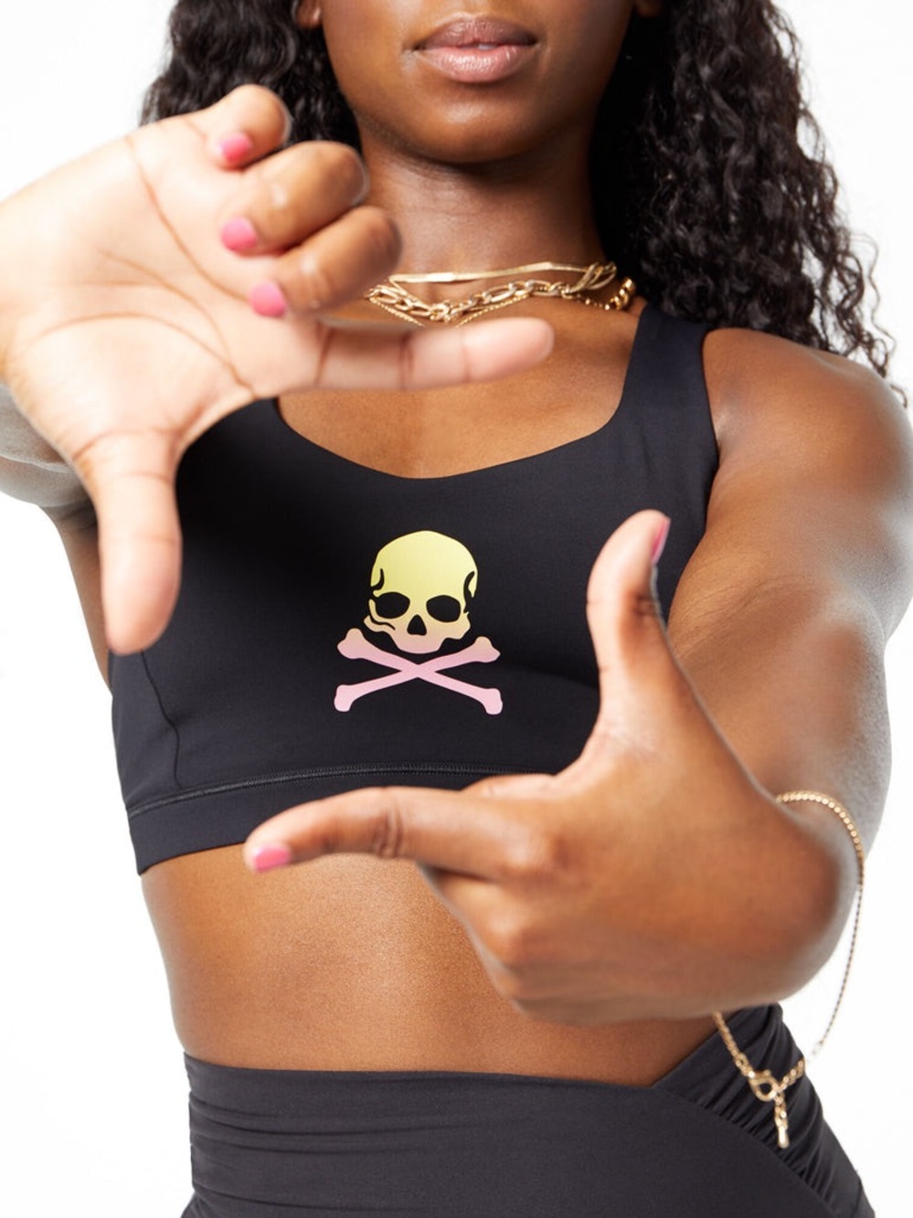 Lululemon x SoulCycle size 4 Black Sports Bra with Gradient Skull Graphic